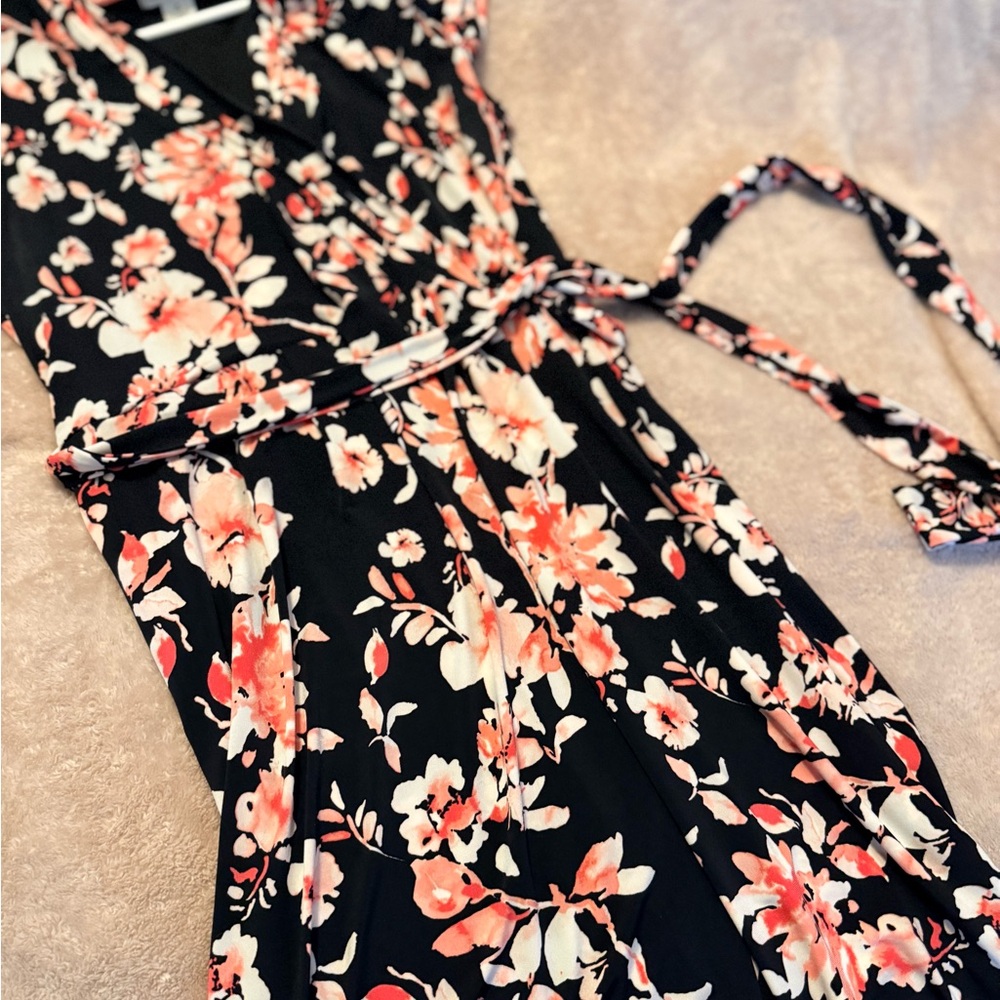 Liz Claiborne Black and Pink Floral Maxi Dress